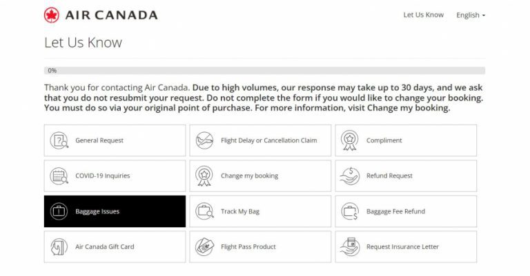 air canada lost baggage email address